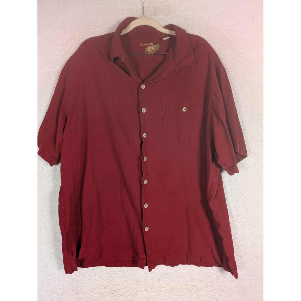 Caribbean Button Down Shirt Men's 2XT Red Seven Seas Parrot Silk Blend Camp